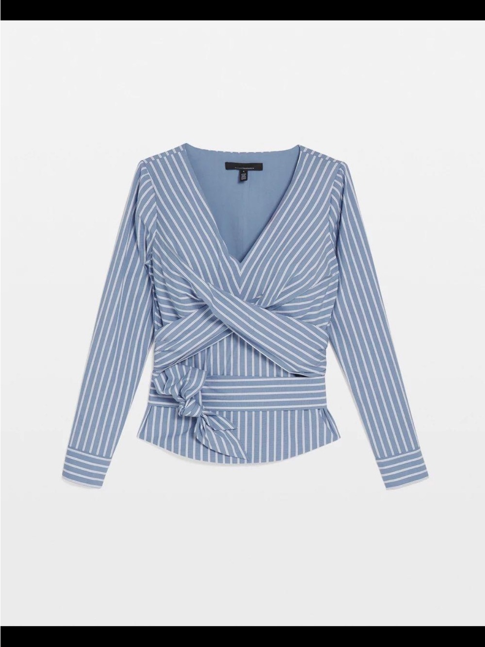 White House Black Market 10 Blue Stripe Twist Front Tie-Waist Blouse - Picture 2 of 6